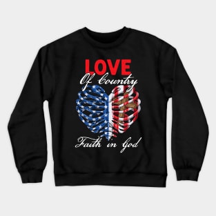 Patriotic Christian Faith In God Heart Cross American Flag Crewneck Sweatshirt